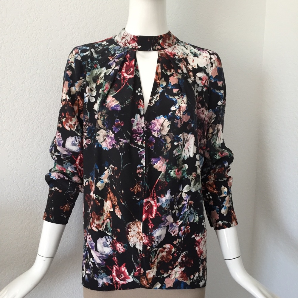 Parker keyhole choker floral print silk blouse